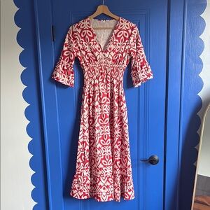 Elegant Red and White Floral Dress